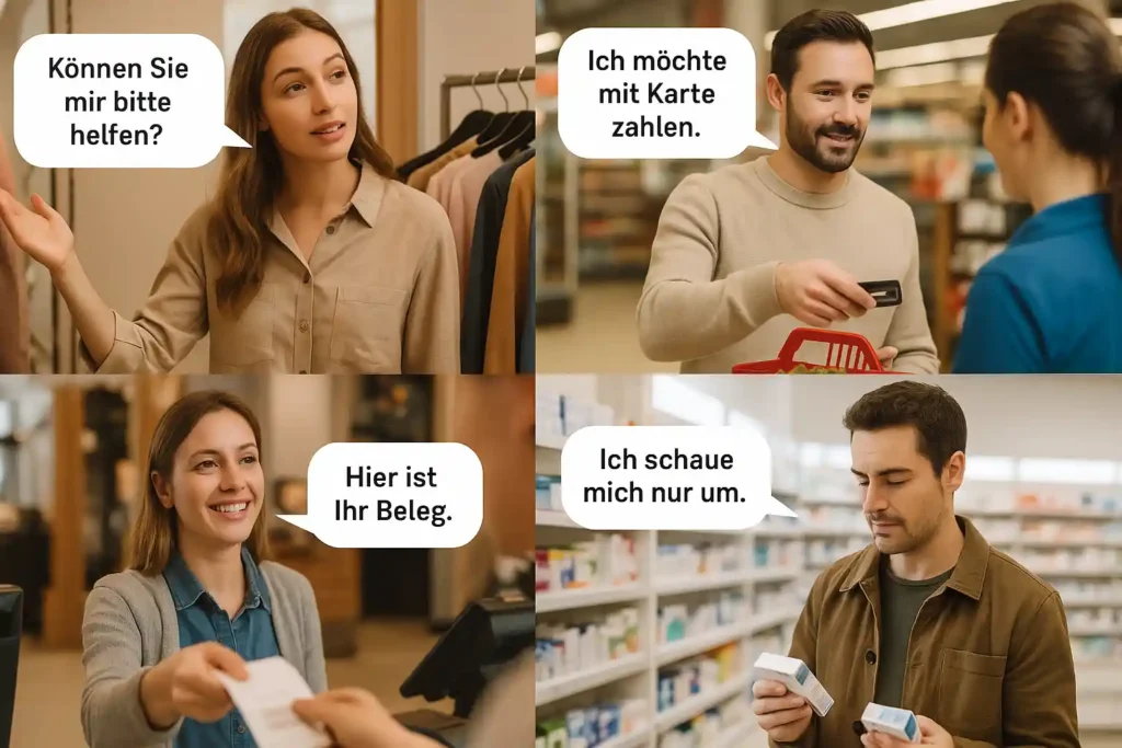 🛍️ جملات پرکاربرد در موقعیت‌های خرید مختلف به زبان آلمانی